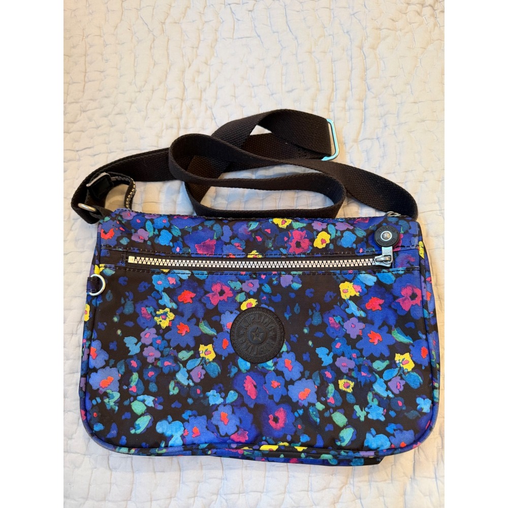 Kipling Callie Crossbody Bag black blue floral print adjustable shoulder strap